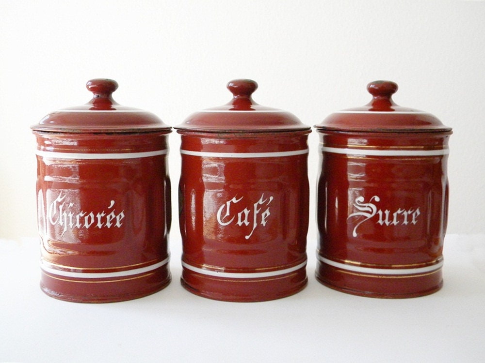 french enamel canisters vintage 3 enamelware kitchen canisters