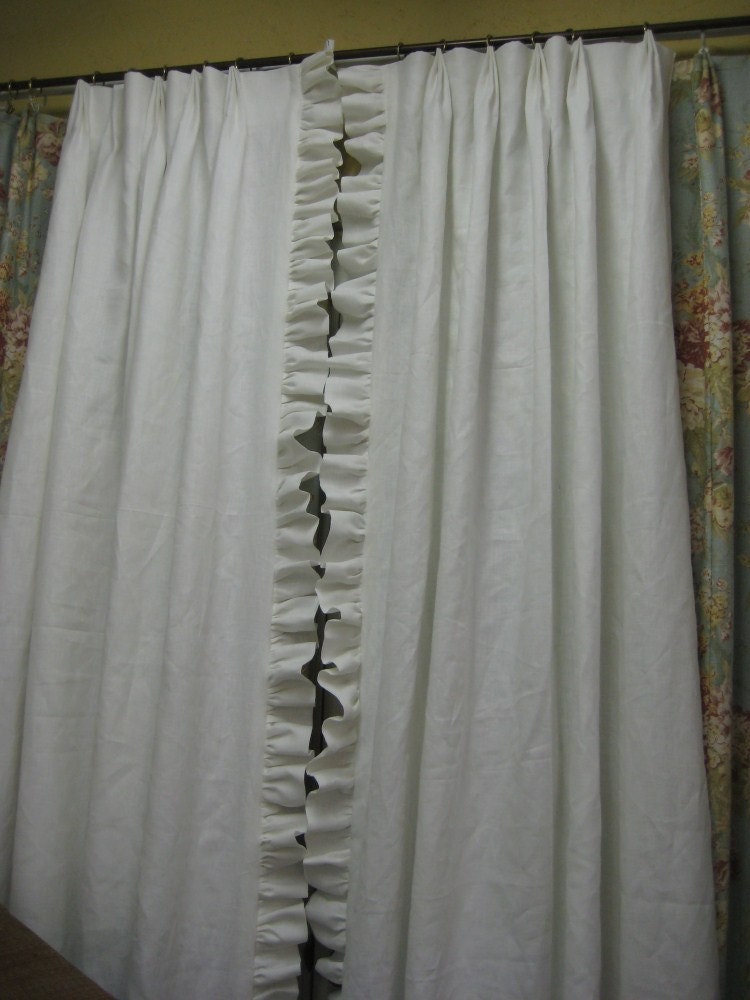 3" Folded Ruffle Linen Drapery Panels-One Pair- Pleated and Lined-Ready to Hang