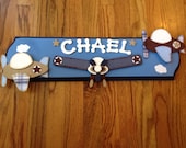 Custom Personalized Blue, Brown and Tan Airplane Name Plaque