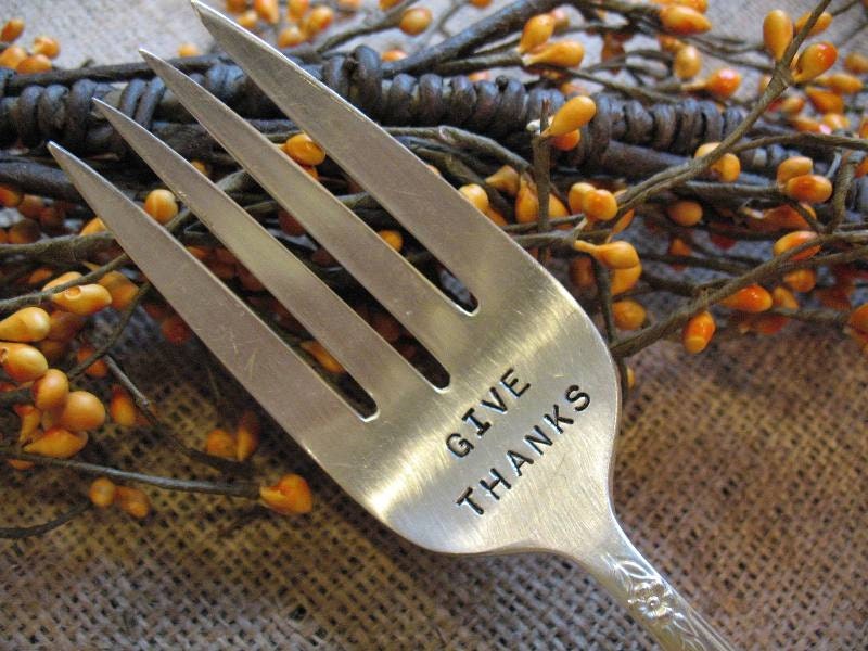 Vintage Silverware Large GIVE THANKS Serving Fork Thanksgiving