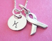 Cancer Ribbon Necklace - Hand Stamped Jewelry - Cancer Awareness Necklace