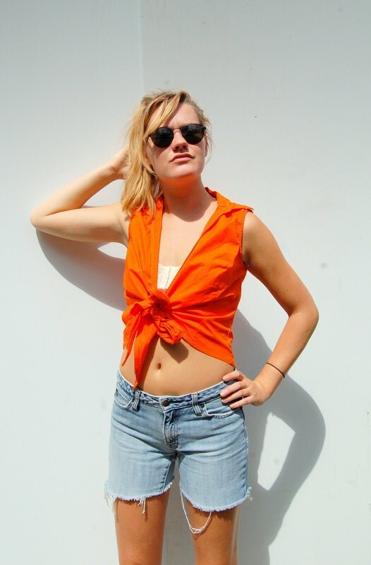 Orange tie front cropped tank top 1990s