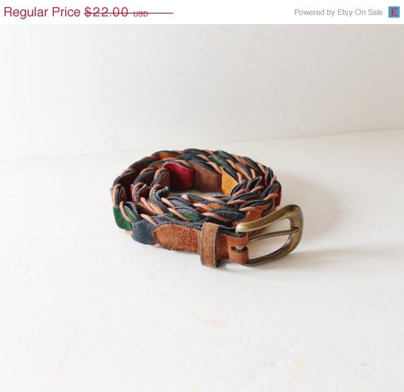 30 percent off sale // Vintage 80s Color Block Leather Belt - Women M - Boho