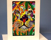 LION in the BUSH  - print framed in notecard with envelope
