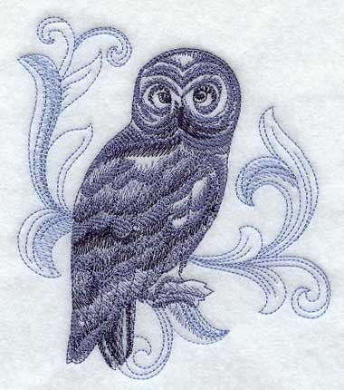 2 flour sack embroidered kitchen towels / bar mops halloween baroque great grey owl