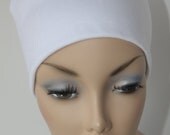White Chemo Hat Cancer Cap Sleep Soft Jersey Knit Alopecia Women Men Free Ship in USA Kufi Style