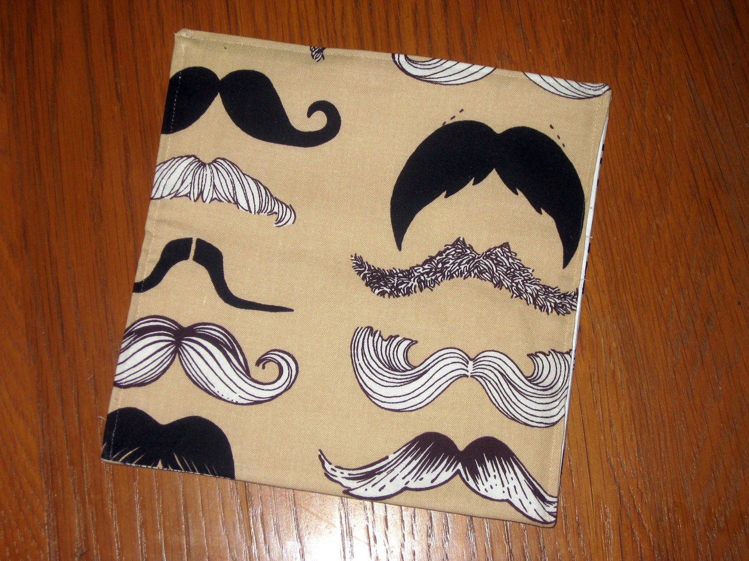 reusable fabric  sandwich bag baggie pouch - moustache