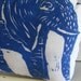 Plush Elephant Pillow. Woodblock Printed.Choose ANY Color. Made to order.