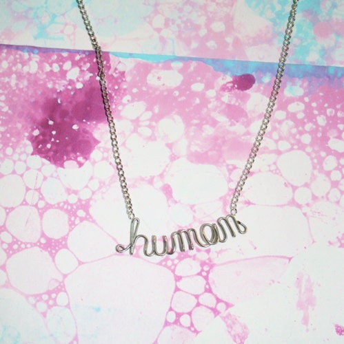 Necklace 'Human' Silver Wire Wrapped Word