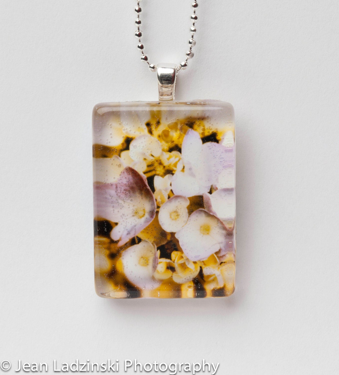Purple Spring Flower Pendant - Wearable Art Jewelry - Glass - Hydrangea - Photo Necklace - Art Pendant - Lavender Silver Glass Jewelry
