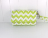 The Errand Runner - Cell Phone Wallet - Wristlet - for iPhone/Android - Chevron in Chartreuse/Gray