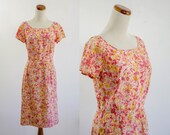 Vintage Floral Day Dress -- 50s Dress -- Small Medium