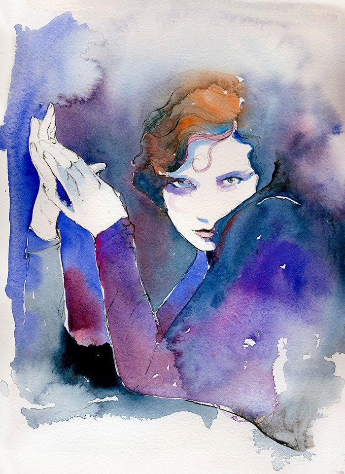 Print of Watercolor Painting, Fashion Illustration - Tilly Losch artist dancer