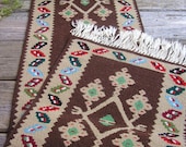 Romanian Kilim Table Runner - Brown Wool