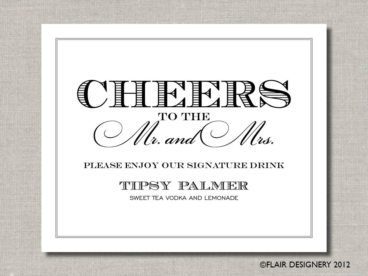 Cheers to the Mr and Mrs - Printable Wedding Poster, Bar Sign, Table Sign or Guest Book Sign by Flair Designery Il_570xn