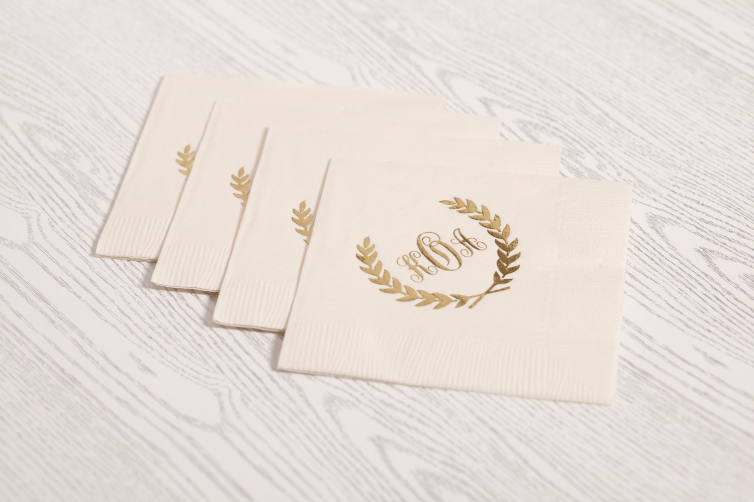 Laurel Wreath Monogram Custom Printed Cocktail Napkins - Set of 50 - for Weddings, Events, Parties and More by Flair Designery Il_570xn