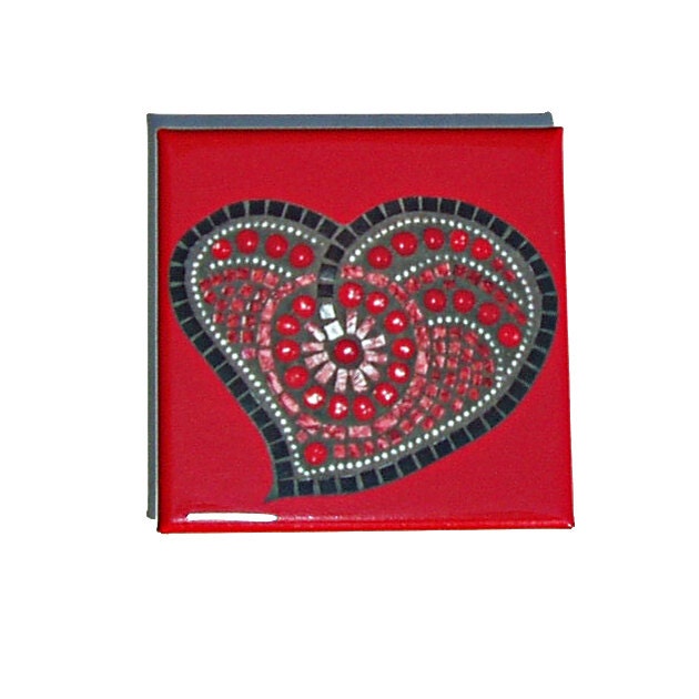 Mosaic Heart Magnet red and black heart design 2 inch square magnet funky heart shape art magnet tt team - FischerFineArts