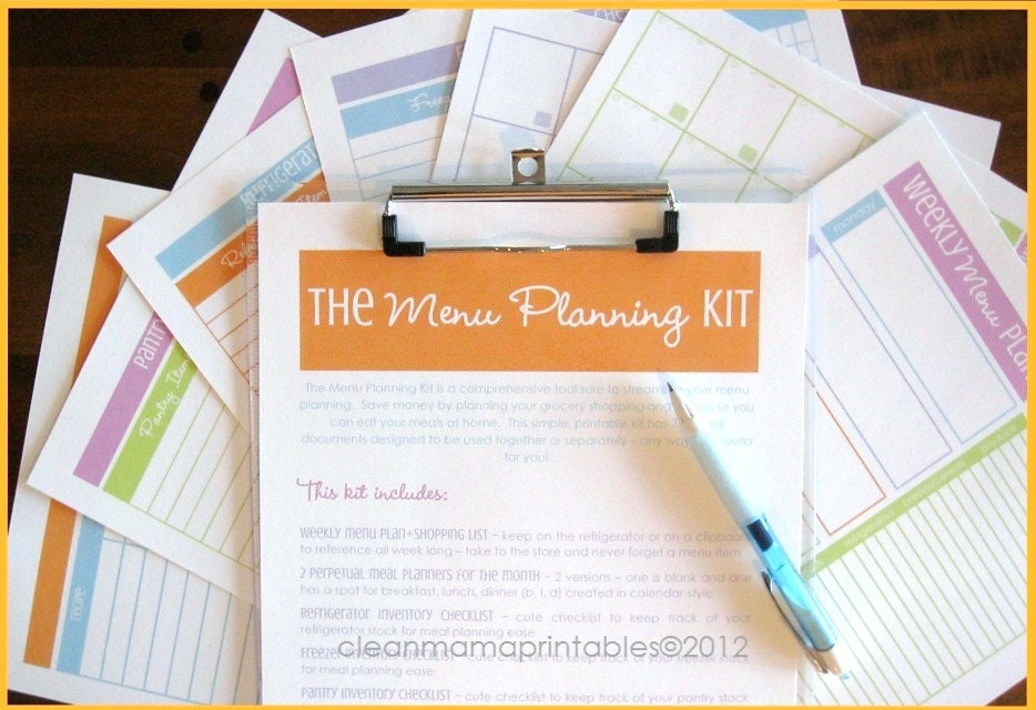 The Menu Planning Kit - BRIGHTS - 7 documents - INSTANT DOWNLOAD