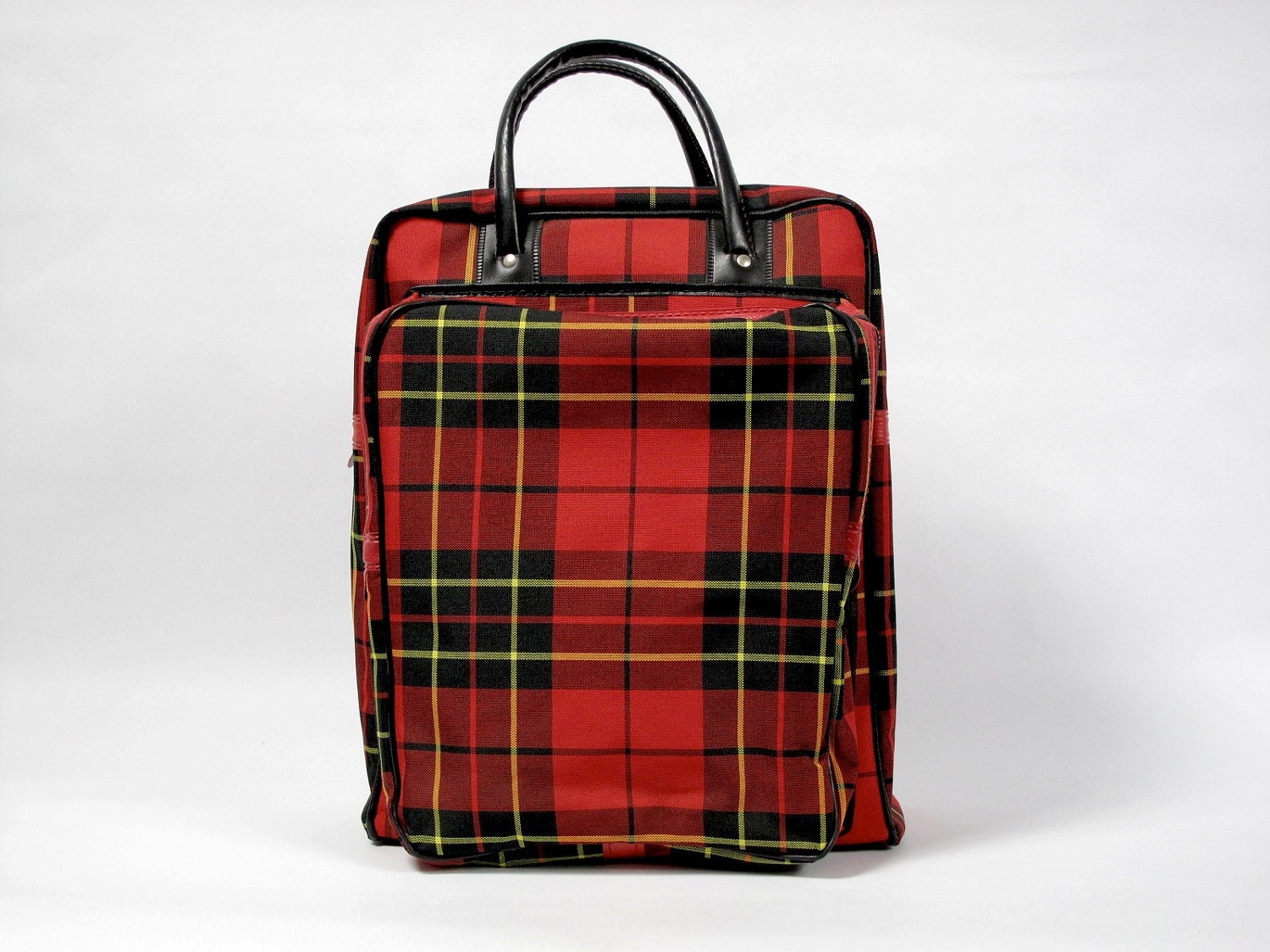 Vintage Plaid Carry All, Tote, Laptop, Handbag, Zippered, Thermos / Picnic Bag, 1960's