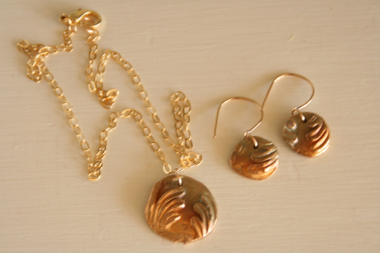 Only One Pure Bronze Winged Pendant Necklace and Earring Set