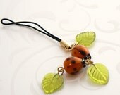 Bead Lanyard - Orange Ladybugs, Phone Charm / Purse Charm
