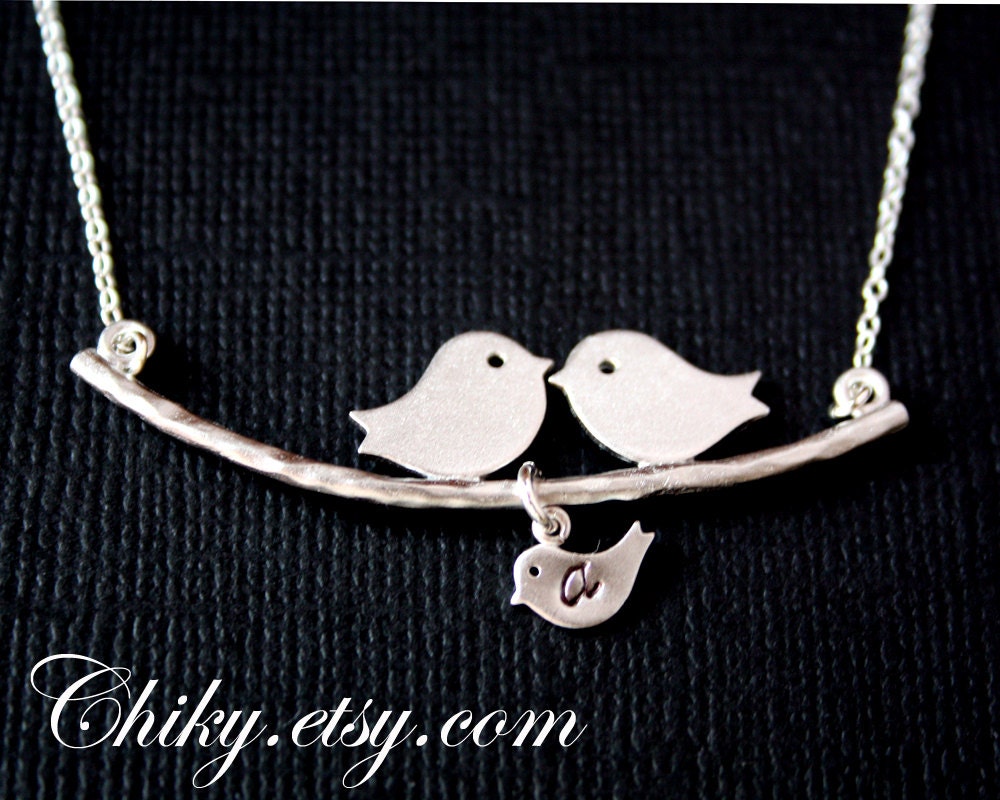 Bird necklace, INITIAL necklace, family necklace, bird jewelry, personalize new baby shower gifts, STERLING SILVER, mothers day gifts