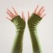 Long Fingerless Green Gloves-Arm gloves- Green Long Mittens- Long Ladies Vegan Friendly Mitts