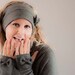 ON SALE-Knit Bow Headband-Large Bow Ear Warmer-Grey Wide Knit Headband-Grey Bow Adult Earwarmer-Angora Jersey Headwrap-Hair Wrap