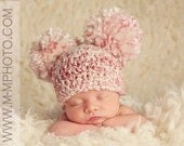 Pom Pom Beanie for Baby in Shades of Pink OR Choose Any Color, Beautiful Photo Prop
