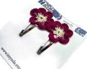 Crochet Flower Hairclips Pink & Ivory Flower Nature Accessories