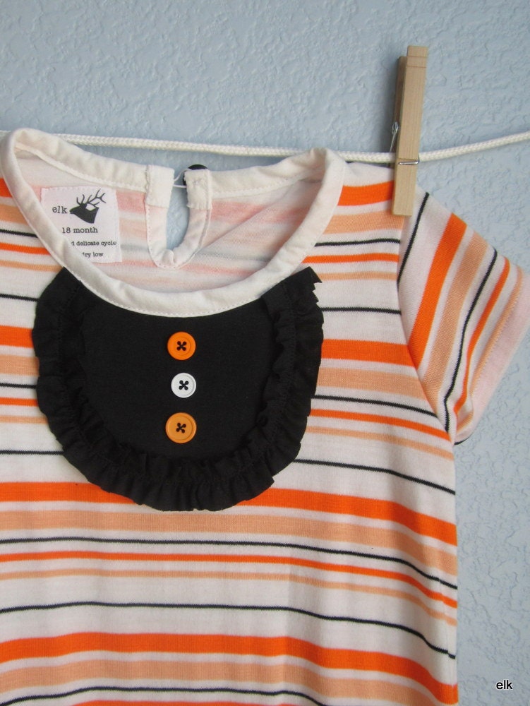 Girls Dress - Halloween Ruffle Bib Orange Black, READY TO SHIP (12m, 5, 7)