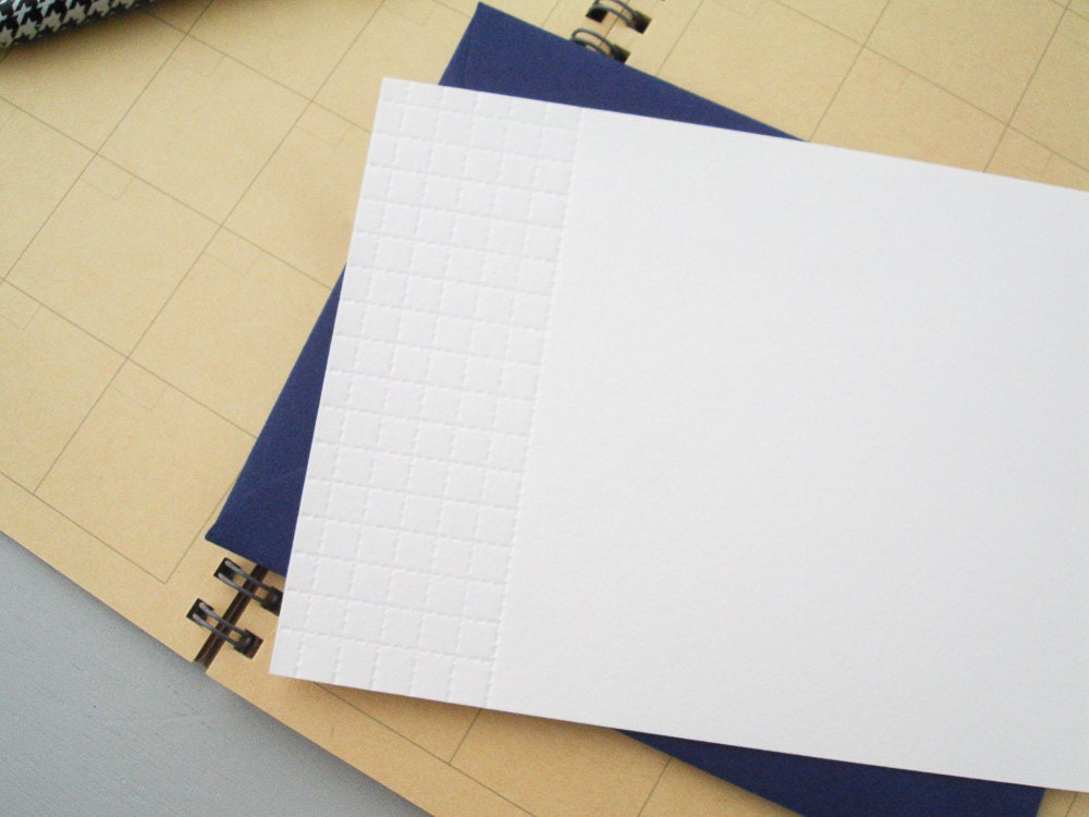 Quilted Letterpress Note Cards,  Blind Deboss with Navy Envelopes, Set of 4
