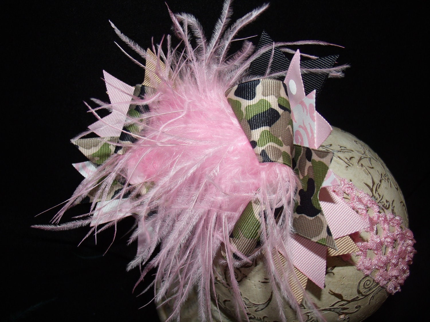 Over The Top Boutique Hairbow..Pretty Camo Spikey Layered Boutique Bow and Headband..Military Great for Newborn Toddler big Girl