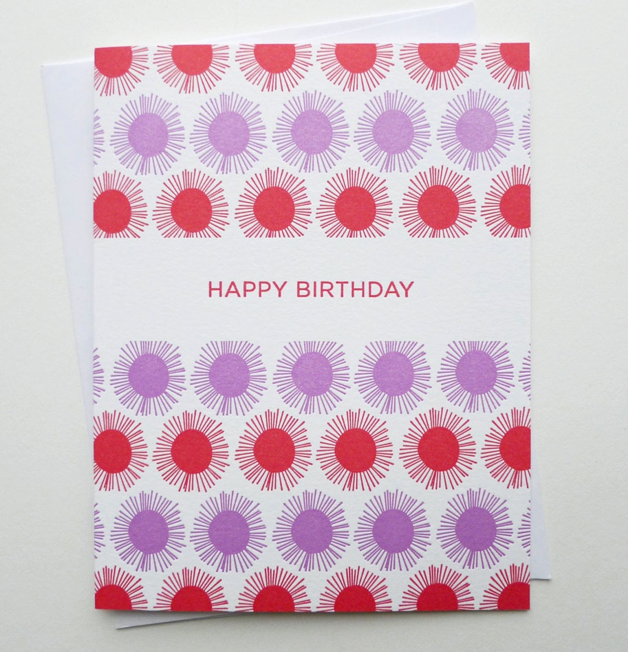Letterpress Happy Birthday Card - Sunburst