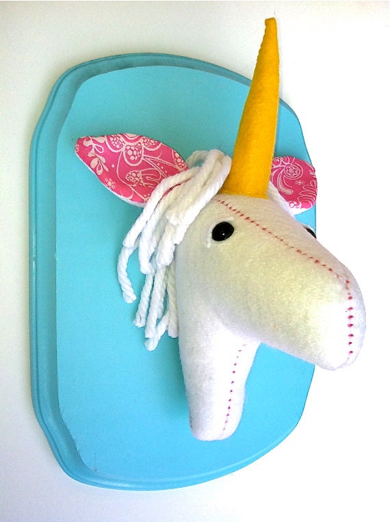 Unicorn felt taxidermy/faux taxidermy/trendy