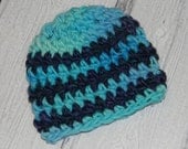 Aqua Midnight  Classic Beanie Baby Hat Photography Prop Handspun  Merino Newborn Ready to Ship