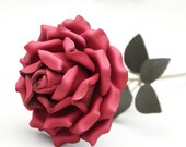 Long stem leather rose red Third Wedding Anniversary Gift Flower Valentine's Day 3rd Leather Anniversary