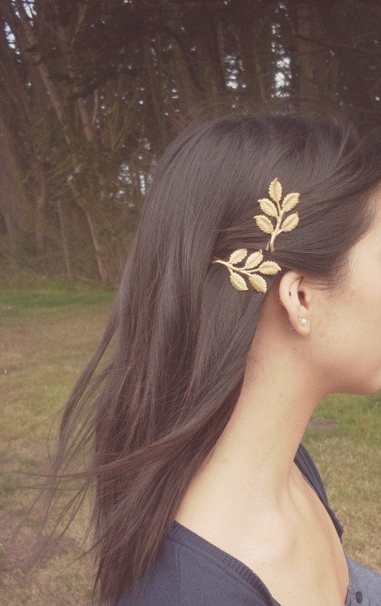 Gold Leaf Branch Bobby Pins Bridal Hair Pins Bridal Hair Clips Rustic Woodland Wedding Bridal Hair Accessories Grecian Hair Accessories Cute