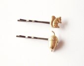 Into the Woods - Squirrel Acorn Bobby Pins - Nature Inspired Rustic Woodland Wedding Hair Accessories Cute Adorable Minimal Whimsical Dreamy