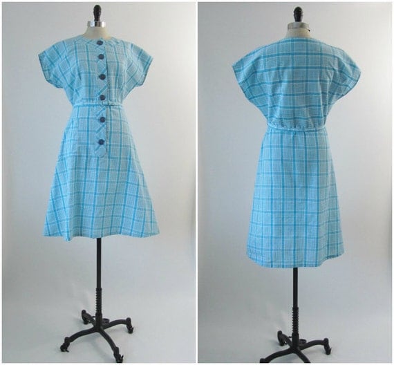 1940s Dress - 1950s Plus Size Dress - Chevron Plaid Day Dress 2X 3X