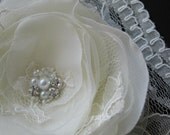 Bridal Ivory hair flower wedding hairpiece accessory Brooch Hair clip 2in1 Rose 3 inch fascinator, lace, rhinestone, pearl vintage inspired