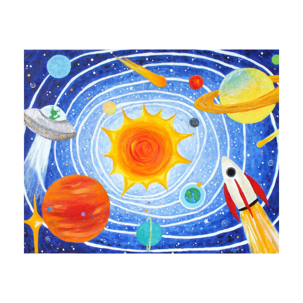 Childrens Wall Art PRINT, SOLAR SYSTEM, 20x16 Giclee, Space Themed Art For Kids, Nursery Decor