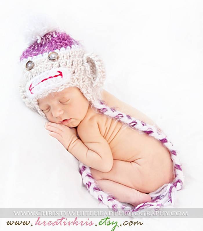 Angel Soft Sock Monkey Baby Hat 0-3 months