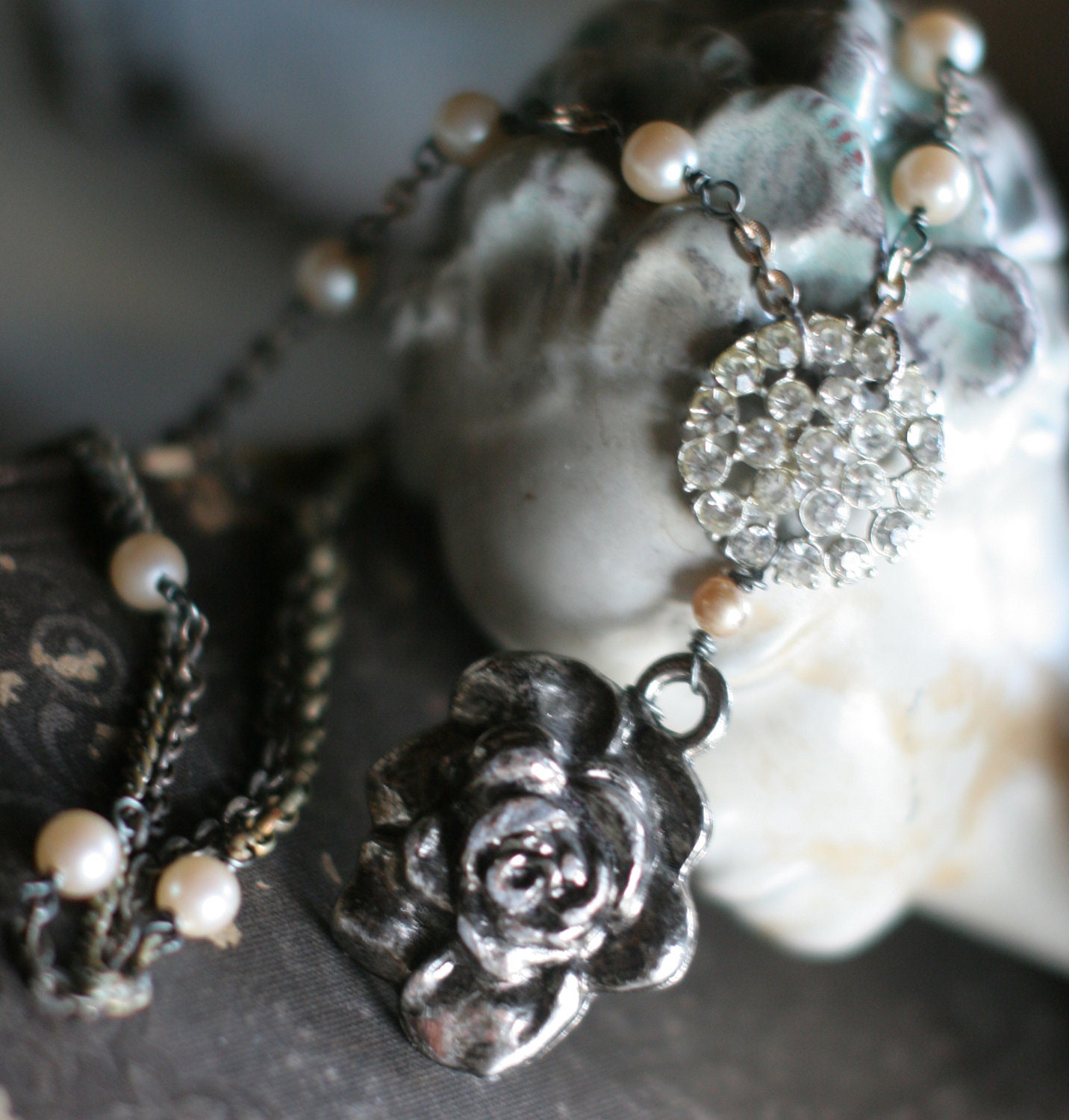 Rose of Sharon - assemblage necklace