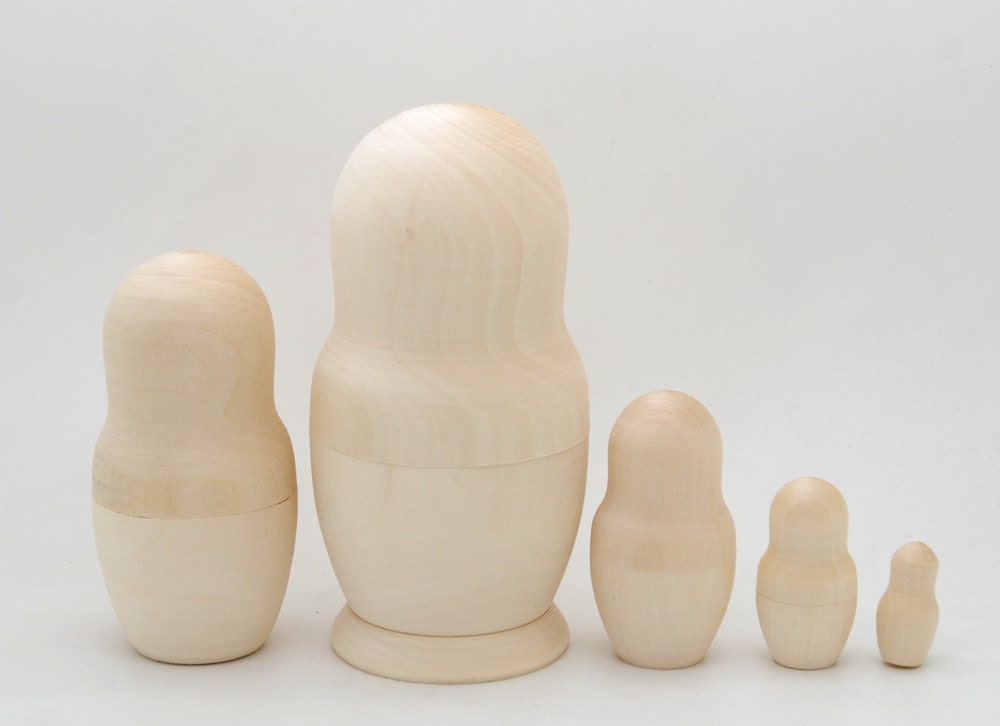 Blank matryoshka nesting dolls russian dolls paint your own matryoshka doll set of 5 free shipping