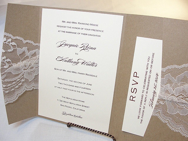 AMY-RUSTIC Lace Wedding Invitation, Invite, Vintage, Shabby Chic, Couture, Elegant