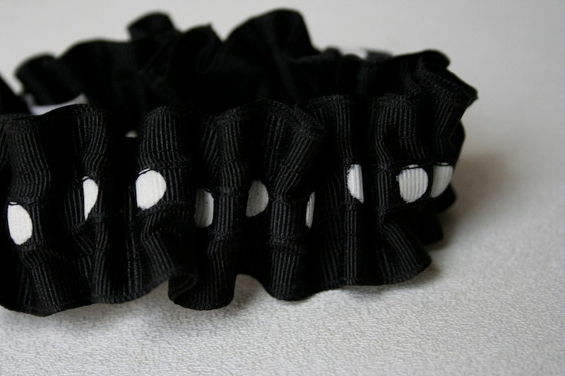 Wedding Garter - Black and White Polka Dot Bridal Garter - Clearance Sale