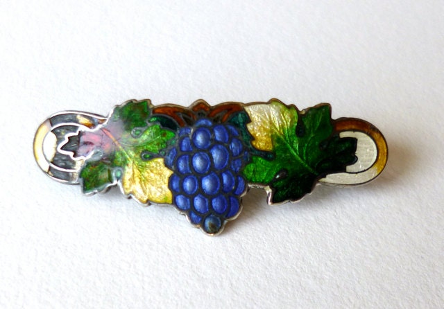 SALE Antique Brooch Guilloche Enamel Sterling Silver