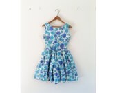 1940s-1950s BEAUTIFUL floral blues garden dress