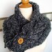 Scarf Cowl Neck Warmer Handknit Black and Grey Cabled